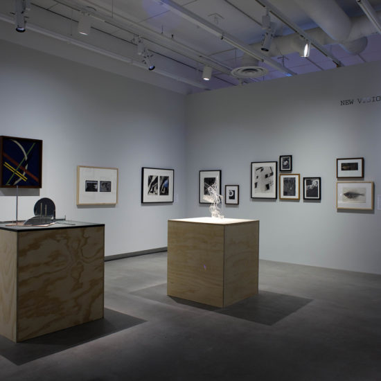 Installation view of Sensing the Future: Moholy-Nagy, Meida and the Arts curated by Oliver A. I. Botar at Plug In ICA, 2014.