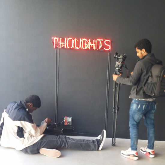Victor Ilunga (left) and Birehanu Bishaw (right) filming Angie Keefer’s Second Thoughts, 2017